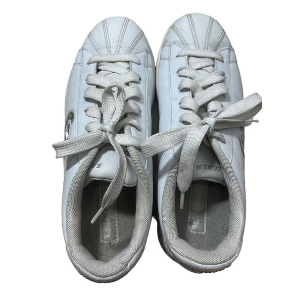 Vtg Skechers White Sneakers 10 Leather Silver Logo Y2k 1990s Shoes WSL Lace up - Picture 3 of 11